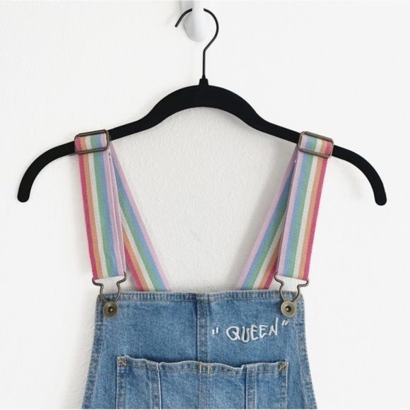 Pride Overalls Target Denim Rainbow Embroidered Shortalls Queen Graphic Small - Picture 8 of 16